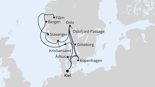 Routenverlauf Große Norwegen- & Dänemark-Reise ab Kiel