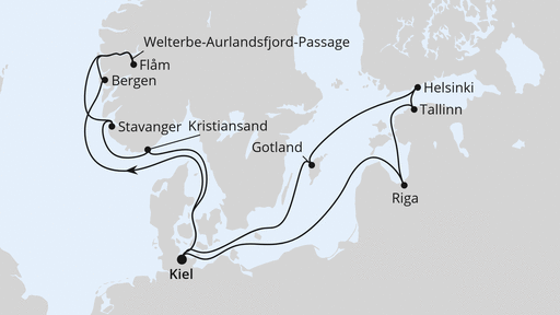 Routenverlauf Ostsee & Norwegens Welterbe ab Kiel 2