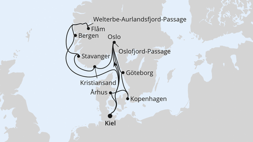 Routenverlauf Große Norwegen- & Dänemark-Reise ab Kiel