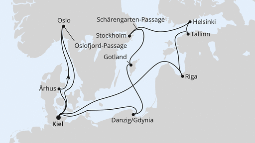Routenverlauf Ostsee-Reise mit Biathlon-Weltcup in Oslo ab Kiel
