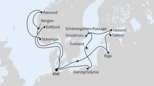 Routenverlauf Große Ostsee- & Norwegen-Reise ab Kiel