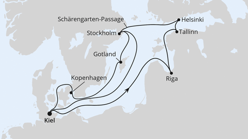 Routenverlauf Große Ostsee-Reise ab Kiel