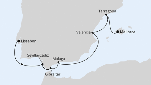 Routenverlauf Spanien & Gibraltar ab Lissabon