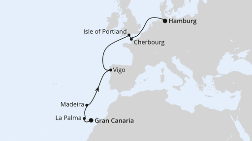 Routenverlauf Europas Atlantikküste von den Kanaren nach Hamburg