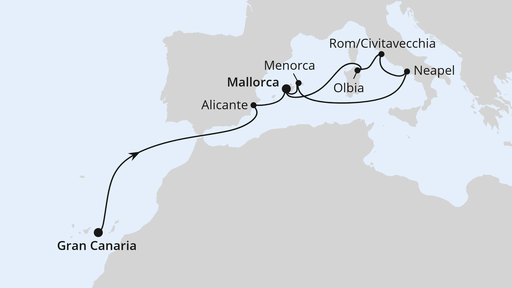 Routenverlauf Italien & Balearen ab Gran Canaria