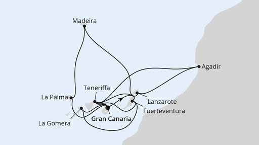 Routenverlauf Große Kanaren-Reise mit Madeira & Marokko