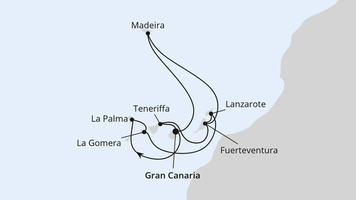 Routenverlauf Große Kanaren-Reise mit La Gomera & Madeira