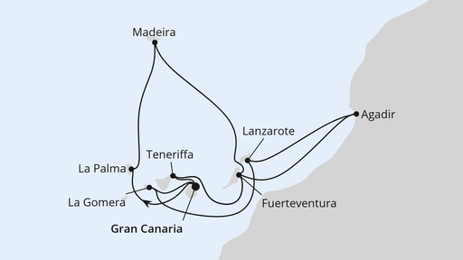 Routenverlauf Große Kanaren-Reise mit Madeira & Marokko