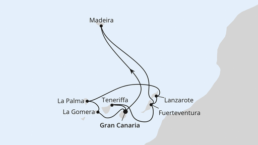 Routenverlauf Große Kanaren-Reise mit La Gomera & Madeira