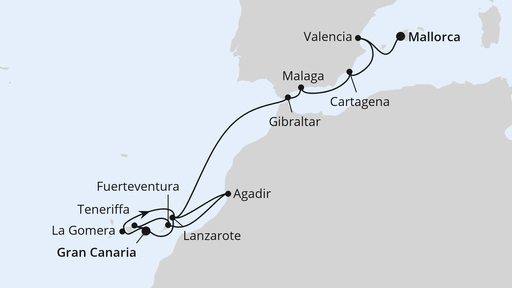 Routenverlauf Kanaren & Südspanien mit Marokko ab Gran Canaria