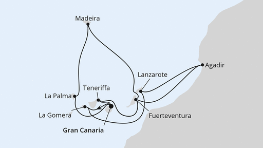 Routenverlauf Große Kanaren-Reise mit Madeira & Marokko