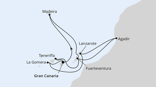 Routenverlauf Große Kanaren-Reise mit Madeira & Marokko