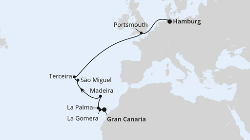 Routenverlauf Von Gran Canaria über die Azoren nach Hamburg 1