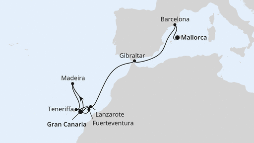 Routenverlauf Kanaren, Madeira & Mittelmeer ab Gran Canaria