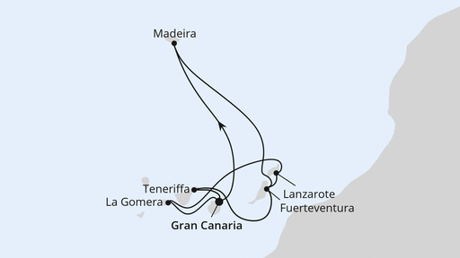 Routengrafik Große Kanaren-Reise mit La Gomera &amp; Madeira