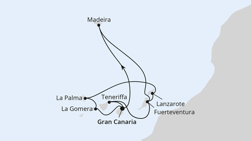Routenverlauf Große Kanaren-Reise mit La Gomera & Madeira