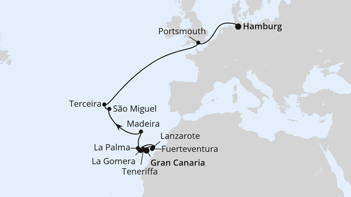 Routenverlauf Von Gran Canaria über die Azoren nach Hamburg 2