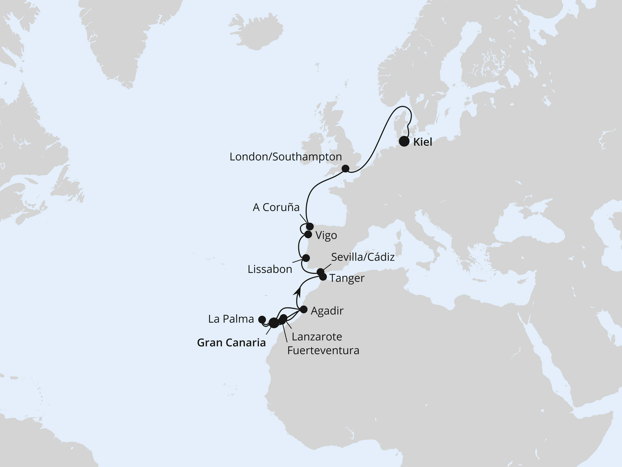 Von Gran Canaria über Portugal nach Kiel