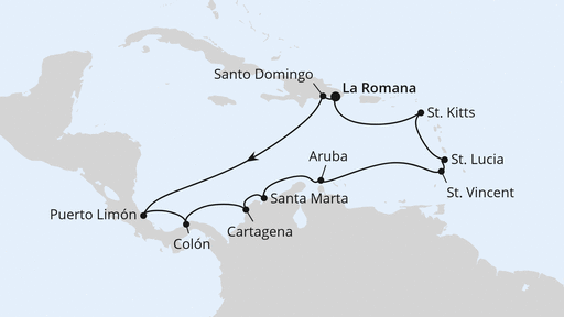 Routenverlauf Kleine Antillen & Mittelamerika ab Dom. Republik 1