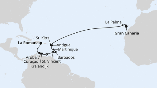 Routenverlauf Von der Dominikanischen Republik nach Gran Canaria