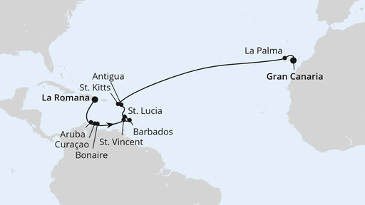 Routenverlauf Von der Dominikanischen Republik nach Gran Canaria