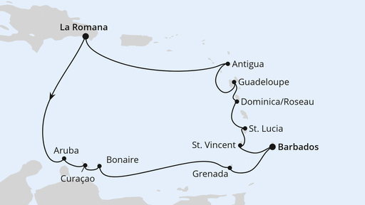 Routengrafik Karibische Insel-Rundreise ab Dom. Republik 1