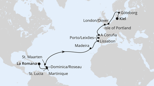 Routenverlauf Von der Dominikanischen Republik nach Kiel 3