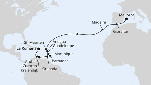 Routenverlauf Von der Dom. Republik über Madeira nach Mallorca