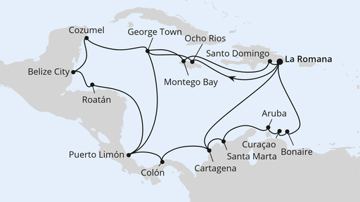 Routenverlauf Mittelamerika-Rundreise mit Mexiko 1