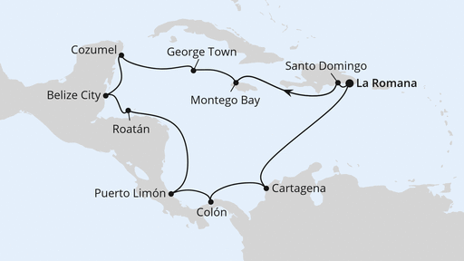 Routenverlauf Mittelamerika-Rundreise mit Mexiko 2
