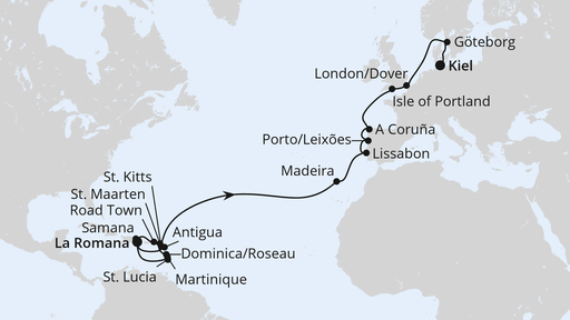 Routenverlauf Von der Dominikanischen Republik nach Kiel 2