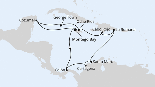 Routenverlauf Mittelamerika & Mexiko ab Jamaika