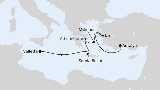 Routenverlauf Griechenland & Türkei ab Malta