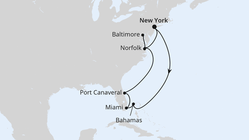 Routenverlauf Florida, Maryland & Bahamas ab New York