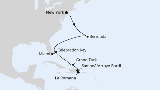 Routenverlauf Bermuda, Florida & Bahamas ab New York