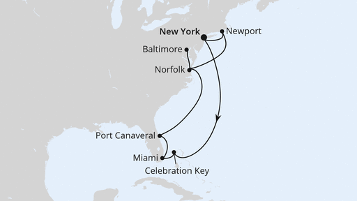 Routenverlauf Florida, Maryland & Bahamas ab New York