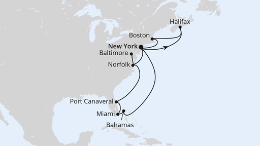 Routenverlauf Kanada, Florida & Maryland ab New York