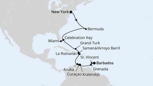 Routenverlauf Bermuda, Florida & Karibik ab New York
