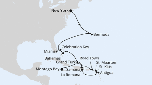 Routenverlauf Florida, Bahamas & Karibik ab New York 2