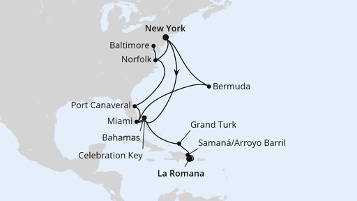 Routenverlauf Bermuda, Florida & Bahamas ab New York 2