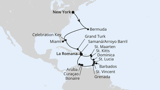 Routenverlauf Bermuda, Florida & Karibik ab New York 2