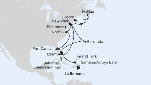 Routenverlauf Kanada, Florida & Bahamas ab New York