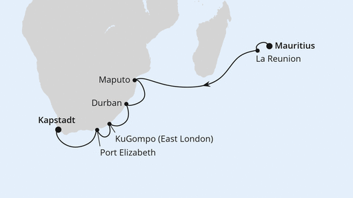 Routenverlauf Mauritius, La Réunion & Südafrika 2