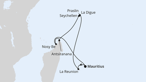 Routenverlauf Mauritius, Seychellen & Madagaskar 1