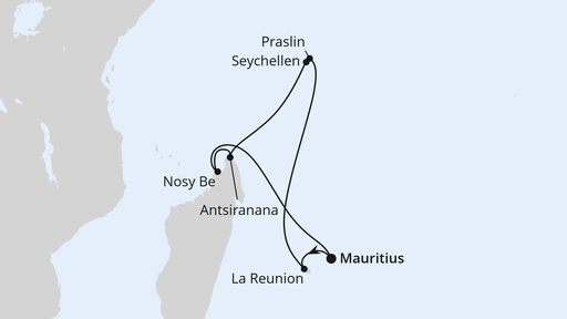 Routenverlauf Mauritius, Seychellen & Madagaskar 1