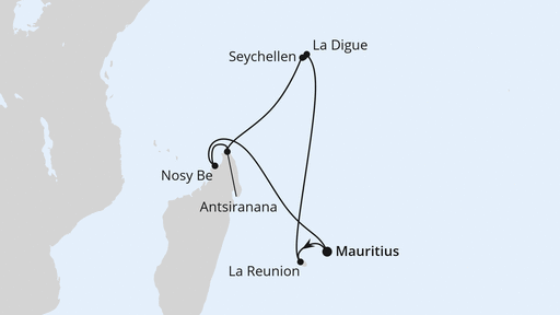Routenverlauf Mauritius, Seychellen & Madagaskar 2