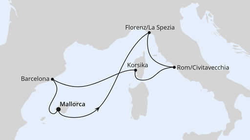 Routengrafik Mediterrane Schätze mit Korsika ab Mallorca