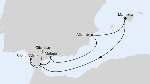 Routenverlauf Silvesterreise im Mittelmeer ab Mallorca