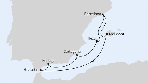 Routenverlauf Mediterrane Schätze mit Gibraltar ab Mallorca