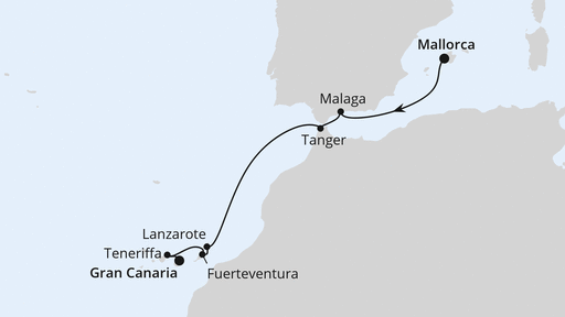 Routenverlauf Spanische Atlantikküste & Kanaren ab Mallorca